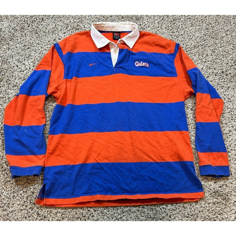 Vintage Nike Team Florida Gators Rugby Jersey XLarge Orange Blue Striped